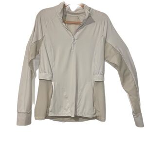 Fabletics active top with zipper pull mesh cut outs side pockets thumb holes WW